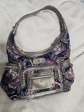 Kathy Van Zeeland Purple Floral Shoulder Bag with Silver Trim